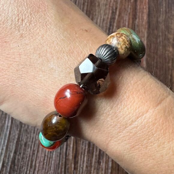 Vintage CAROLYN POLLACK Beaded Multi Gemstone Bracelet Sterling Silver Turquoise - Picture 6 of 12